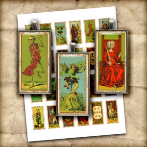 Tarot Karten 1 x 2 Zoll, 0,75x1,5 Zoll Domino Rechteckige Bilder für Glas Anhänger Digital Collage Sheet druckbare Bilder