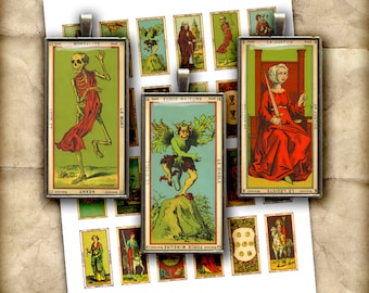 Tarot Cards 1x2 inch, 0.75x1.5inch Domino Rectangular Images for Glass Pendants Digital Collage Sheet Printable Images