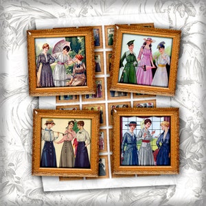 Vintage Fashion - Digital Collage Sheet -Square Images 1x1", 1.5x1.5"  Printable Images for Pendants - Instant Download