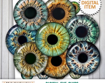 Digital Eye Chips 25mm 30mm 1 inch 1.25 inch 1.5 inch Printable Eyes for Pendants Doll Eyes Digital Collage Sheet