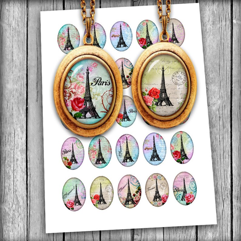 Paris Oval Images 30x40mm, 22x30mm for Jewelry Making Digital Collage Sheet Instant Download image 1