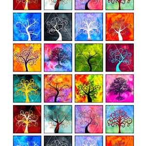 Tree of Life Square Images 1 inch, 1.5 inch Printables for Scrapbooking, Pendants Digital Collage Sheet Instant Download image 2