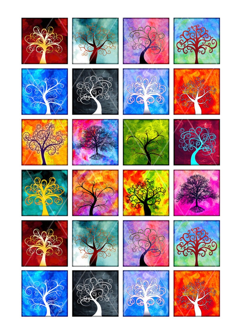 Tree of Life Square beelden 1 inch, 1,5 inch Printables voor Scrapbooking, Hangers digitale Collage blad Instant Download afbeelding 2