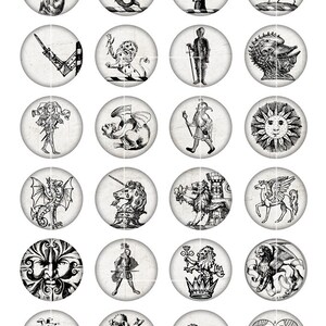 Medieval curiosities 20 mm 1.25 inch 1 inch 1.5 inch Printable Round images Digital Collage Sheet Printable Download image 3