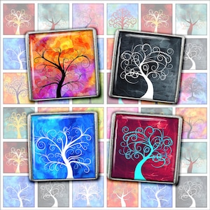 Tree of Life Square beelden 1 inch, 1,5 inch Printables voor Scrapbooking, Hangers digitale Collage blad Instant Download afbeelding 1