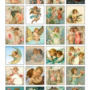 Angels Printable Square Images 1x1 1.5x1.5 for Scrapbooking Pendants Digital Collage Sheet Instant Download image 3