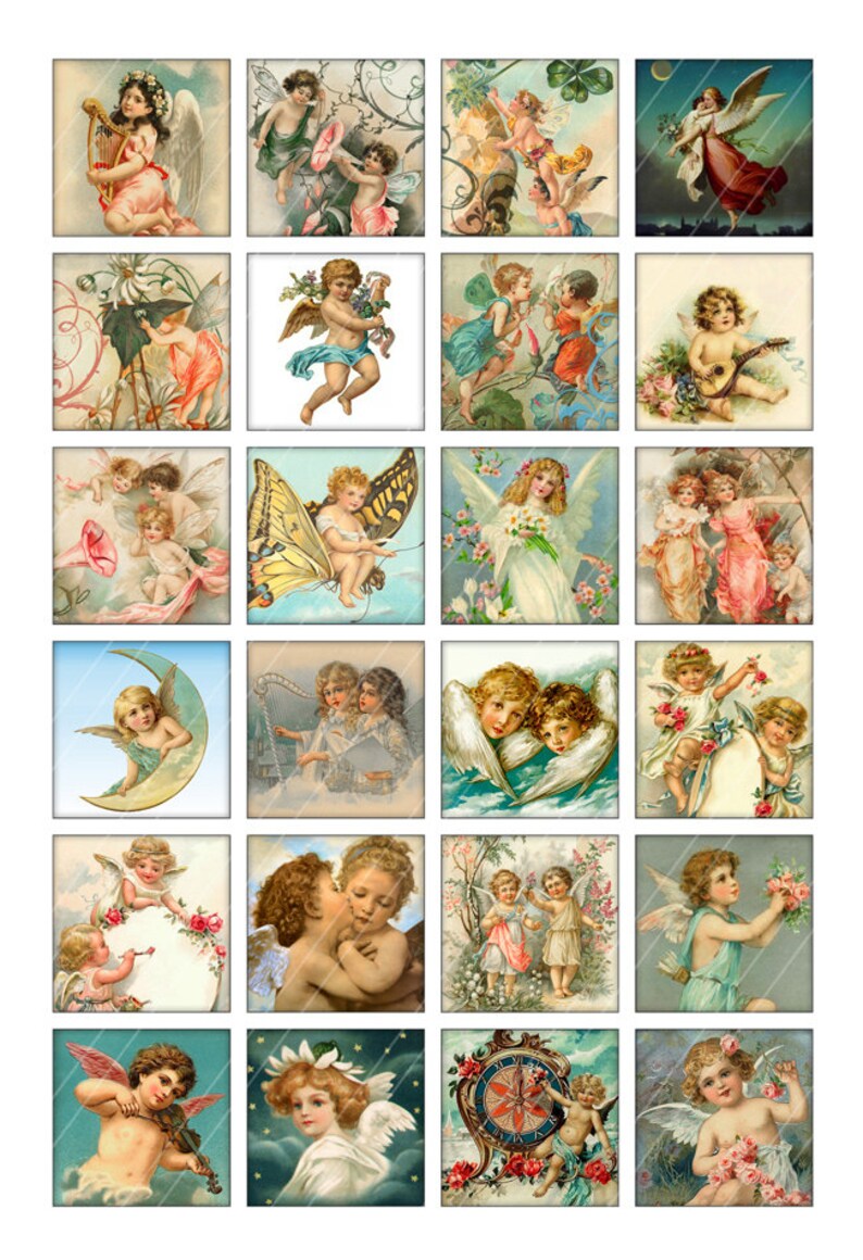 Angels Printable Square Images 1x1 1.5x1.5 for Scrapbooking Pendants Digital Collage Sheet Instant Download image 3