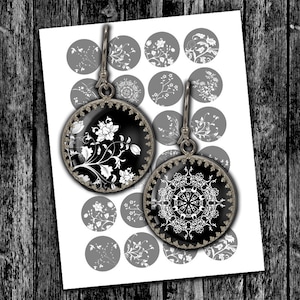 Floral Vignettes 20mm, 18mm, 16mm, 14mm, 12mm  Circle printable images for Earrings, Rings Digital Collage Sheet