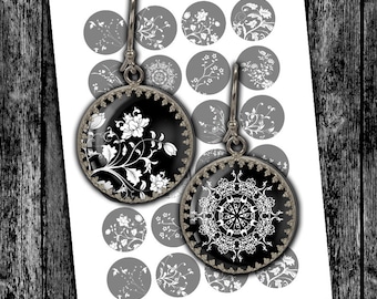 Floral Vignettes 20mm, 18mm, 16mm, 14mm, 12mm  Circle printable images for Earrings, Rings Digital Collage Sheet