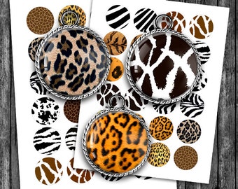 Animal Print 10mm 12mm 14mm 16mm 20mm Round printable images for Earrings Cuff Links  - Digital Collage Sheet Instant Download