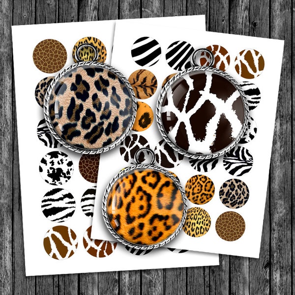 Animal Print 10mm 12mm 14mm 16mm 20mm Round printable images for Earrings Cuff Links  - Digital Collage Sheet Instant Download