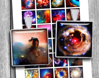 Nebula Printable Squares  1x1" 0.75x0.83" 1.5x1.5" for Pendants Scrabble tile images Digital Collage Sheet - Instant Download