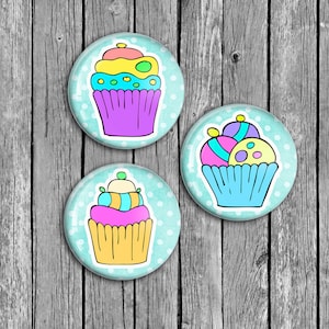 Digital Collage sheet Cute Cupcakes Bottle cap images Circle Printable Images, Cake Toppers - Instant Download