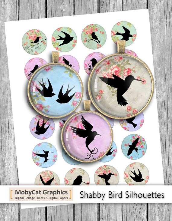 Romantic Birds 20mm 1 25mm 1.5 Printable Round Images Digital Cabochon Printable Cabochon Digital Collage Sheet