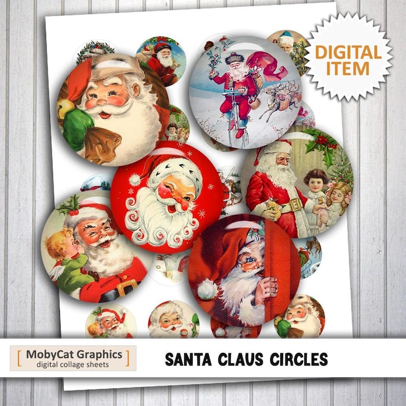 Santa Claus Circles Digital Collage Sheet Christmas Printable for ...