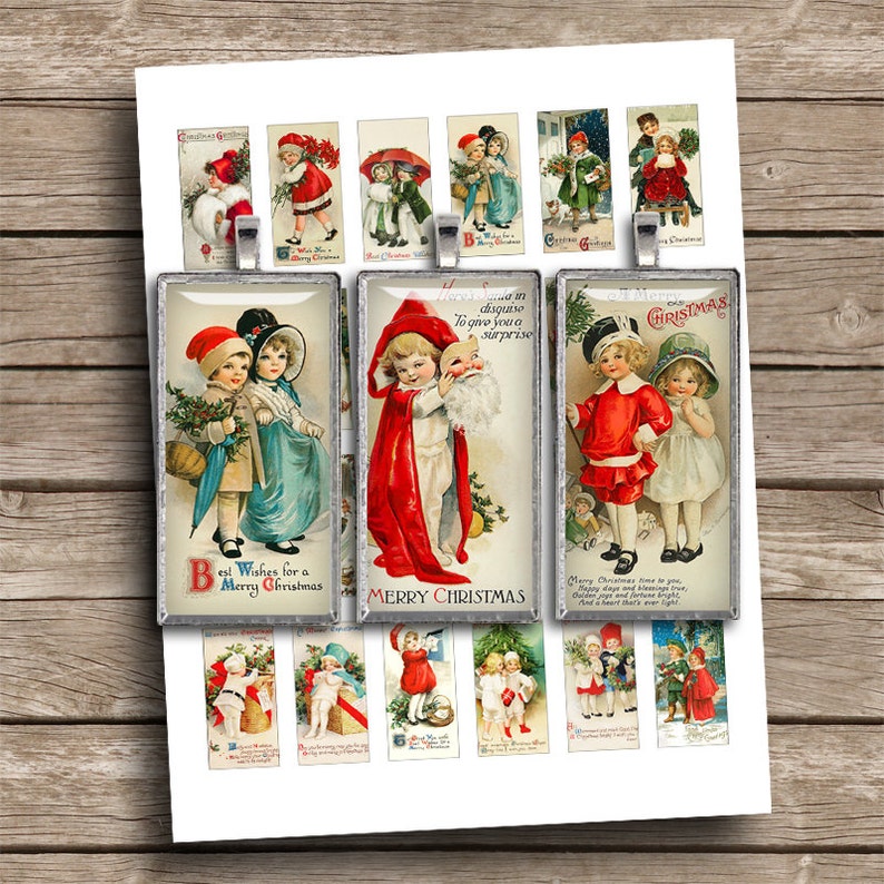 Christmas Children Domino Tiles 1x2 inch 1x3 inch 0.75x1.5 inch Printable Images for Jewelry making Digital Collage Sheet image 1