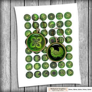 Digital Collage Sheets Japanese art Printable Circle images 12mm, 14mm, 16mm, 18mm, 20mm - Instant Download