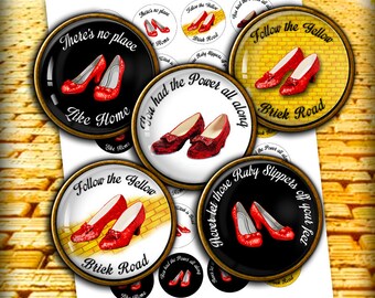 Ruby Slippers -  Digital Collage Sheet  1" 25mm 1.313" 1.5"  Button images Printable images for Glass Pendants, Bottle caps Wizard of Oz