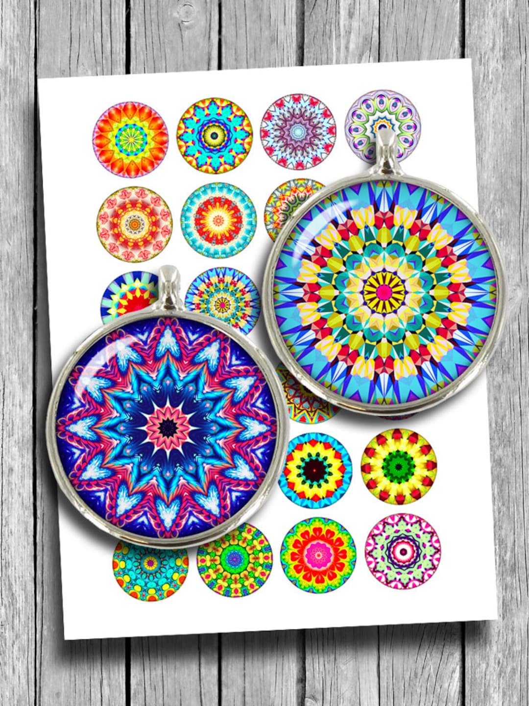 Colorful Mandala Printable Download 1.5" 1" Circle Images for Cabochons ...