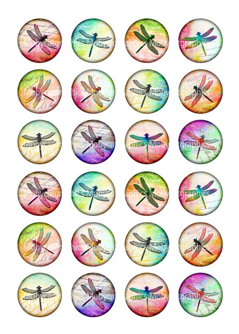 Colorful Dragonfly 10mm 12mm 14mm 16mm 18mm Printable images for earrings cuff links pendants Digital Collage Sheet 8.5x11
