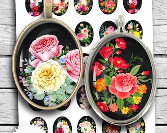 Bloem ovale beelden 13x18mm 18x25 mm 22x30mm 30x40mm voor cabochons hangers digitaal collageblad