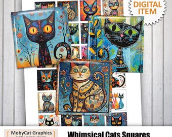 猫の絵画 - 1.5 mm、1 mm、30 mm、25 mm、15 mmの正方形 - デジタル