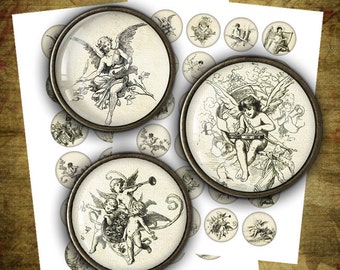 Vintage Angel Illustrations, Circle Collage Sheet (Digital Download)