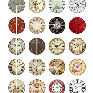 Old Clock Faces Digital Collage Sheet 20mm 1 inch 1.25 inch 1.5 inch Printable Pendant Bottlecap images - Instant Download image 2