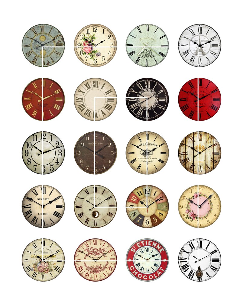 Old Clock Faces Digital Collage Sheet 20mm 1 inch 1.25 inch 1.5 inch Printable Pendant Bottlecap images - Instant Download image 2