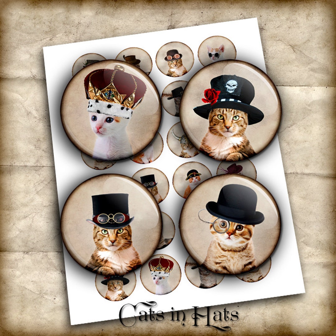 Cats in Hats Printable Images 20mm 18mm 16mm for Jewelry Making ...