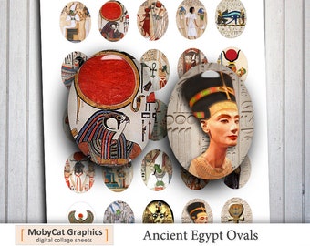 Ancient Egypt Oval Images 30x40mm 18x25mm  for Jewelry Making - Digital Collage Sheet - Instant Download