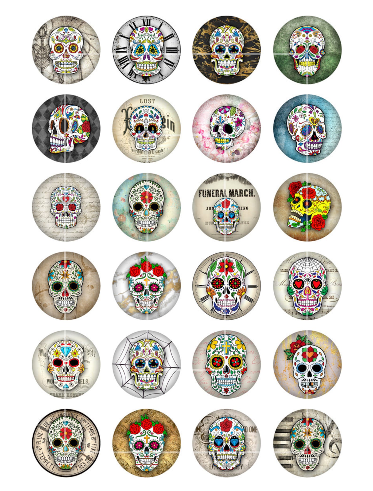 Printable Sugar Skulls 1.5 30mm 25mm 20mm 1 - Etsy