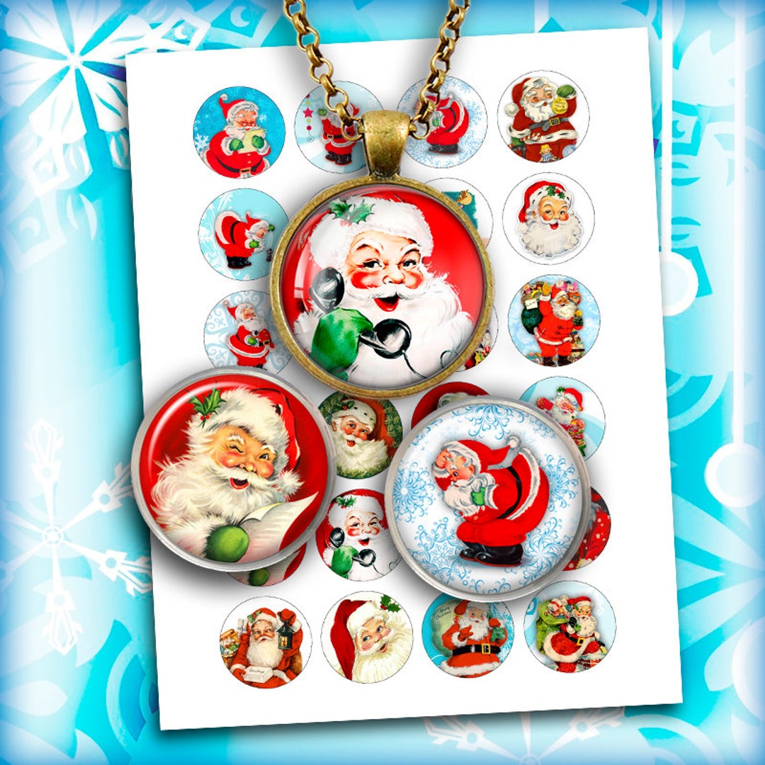 Retro Santa Claus Printable Circle Images for Scrapbooking Bottle Caps ...