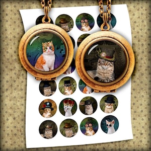 Steampunk Cats Bottle cap Images 1 inch, 25mm, 1.5 inch Printable Images - Digital Collage Sheet - Instant Download