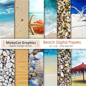 Beach Digital Papers 12&quot;x12&quot; Beach Summer Texture Beach Photo Backdrops Paper Commercial Use Instant Download