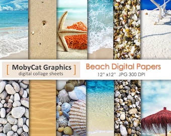 Beach Digital Papers 12&quot;x12&quot; Beach Summer Texture Beach Photo Backdrops Paper Commercial Use Instant Download