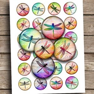 Colorful Dragonfly 10mm 12mm 14mm 16mm 18mm Printable images for earrings cuff links pendants Digital Collage Sheet 8.5x11