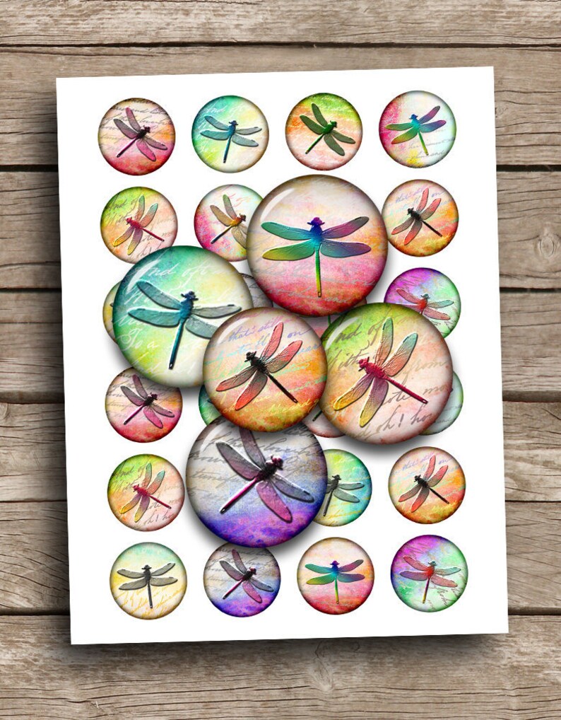 Colorful Dragonfly 10mm 12mm 14mm 16mm 18mm Printable images for earrings cuff links pendants Digital Collage Sheet 8.5x11