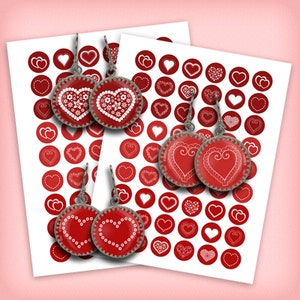 Valentine Hearts 1 inch, 20mm, 18mm, 14mm, 12mm Printable Circle images for Valentines Day Digital Collage Sheet