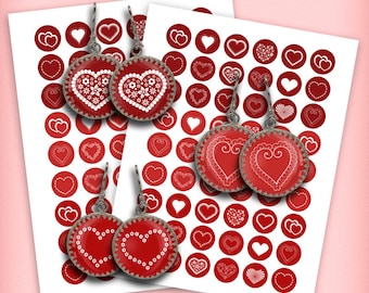 Valentine Hearts Circle Images, Digital Collage Sheet (PDF Pattern)