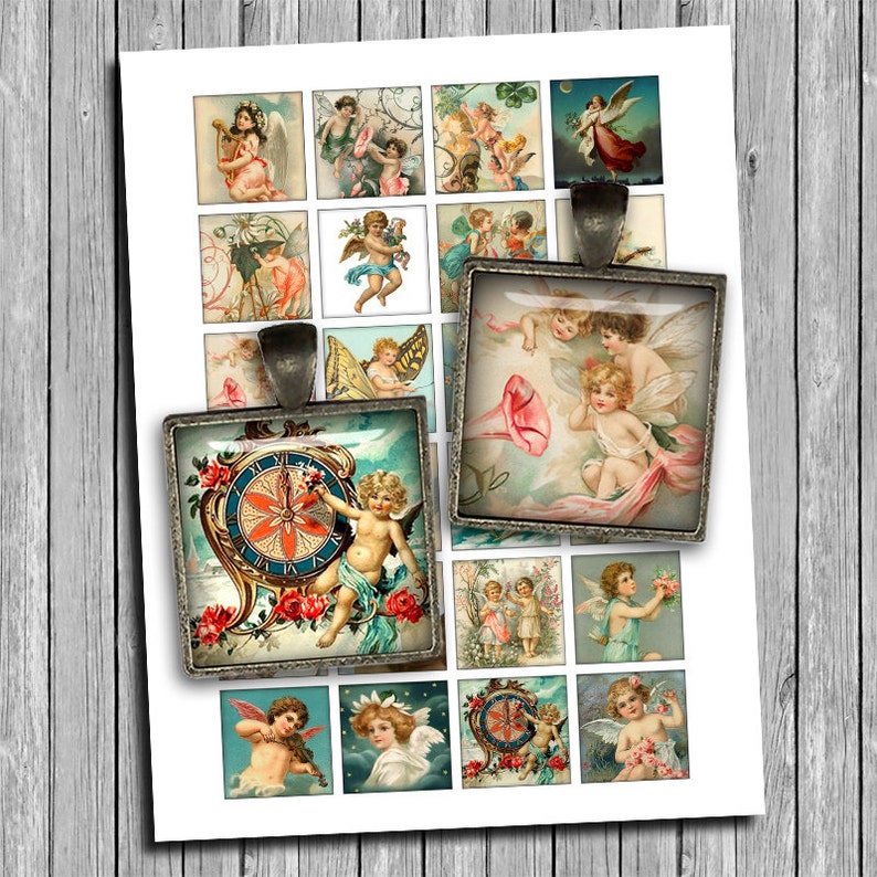 Angels Printable Square Images 1x1 1.5x1.5 for Scrapbooking Pendants Digital Collage Sheet Instant Download image 1