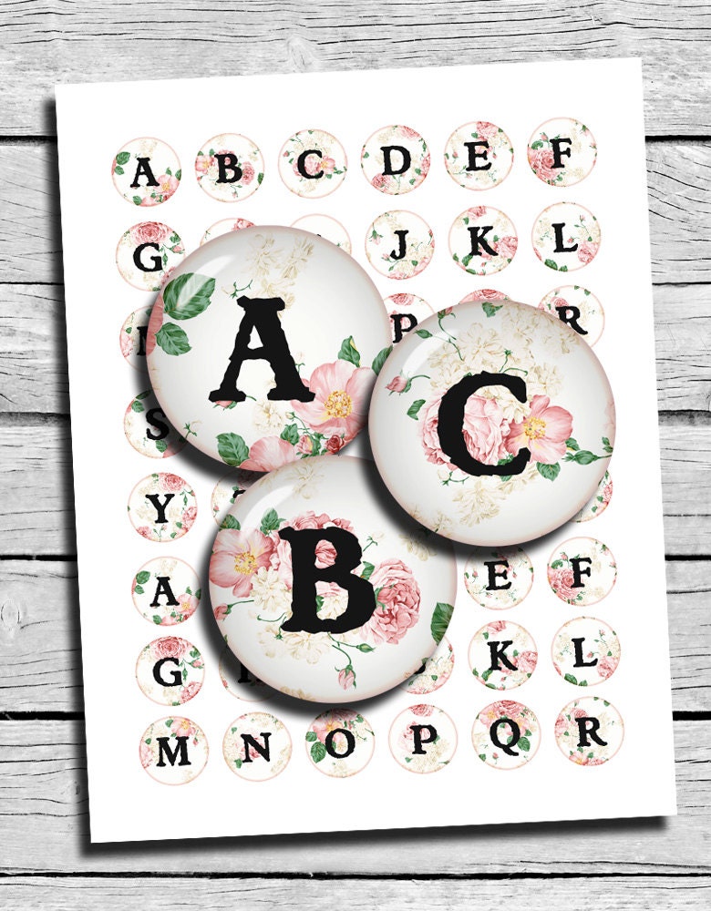 Floral Monogram Round 1 Inch Images 25mm 20mm Alphabet Letters Digital ...