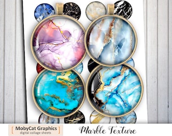 Digital Collage Sheets Marble Texture 20mm 25mm 30mm 1 inch 1.5 inch  Printable Round Images for Pendants, Cabochons, Scrapbooking