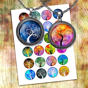 Tree of Life  Round Images 20mm 1 inch 25mm 1.313 inch1.5 inch Printables for Glass Pendants Bottlecaps Digital Collage Sheet