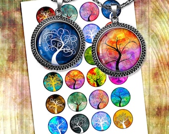 Tree of Life  Round Images 20mm 1 inch 25mm 1.313 inch1.5 inch Printables for Glass Pendants Bottlecaps Digital Collage Sheet