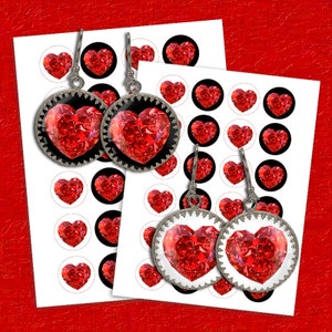 Digital Collage Sheet - Diamond Hearts Circle Printable Images for Earrings, Cuff Links - Instant Download