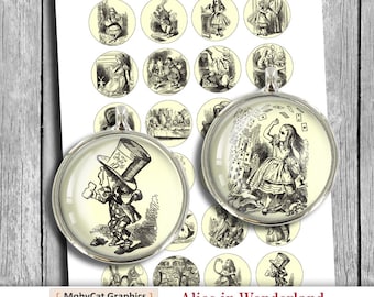 Alice in Wonderland Pendant Images, Circle Collage Sheet (Digital Download)