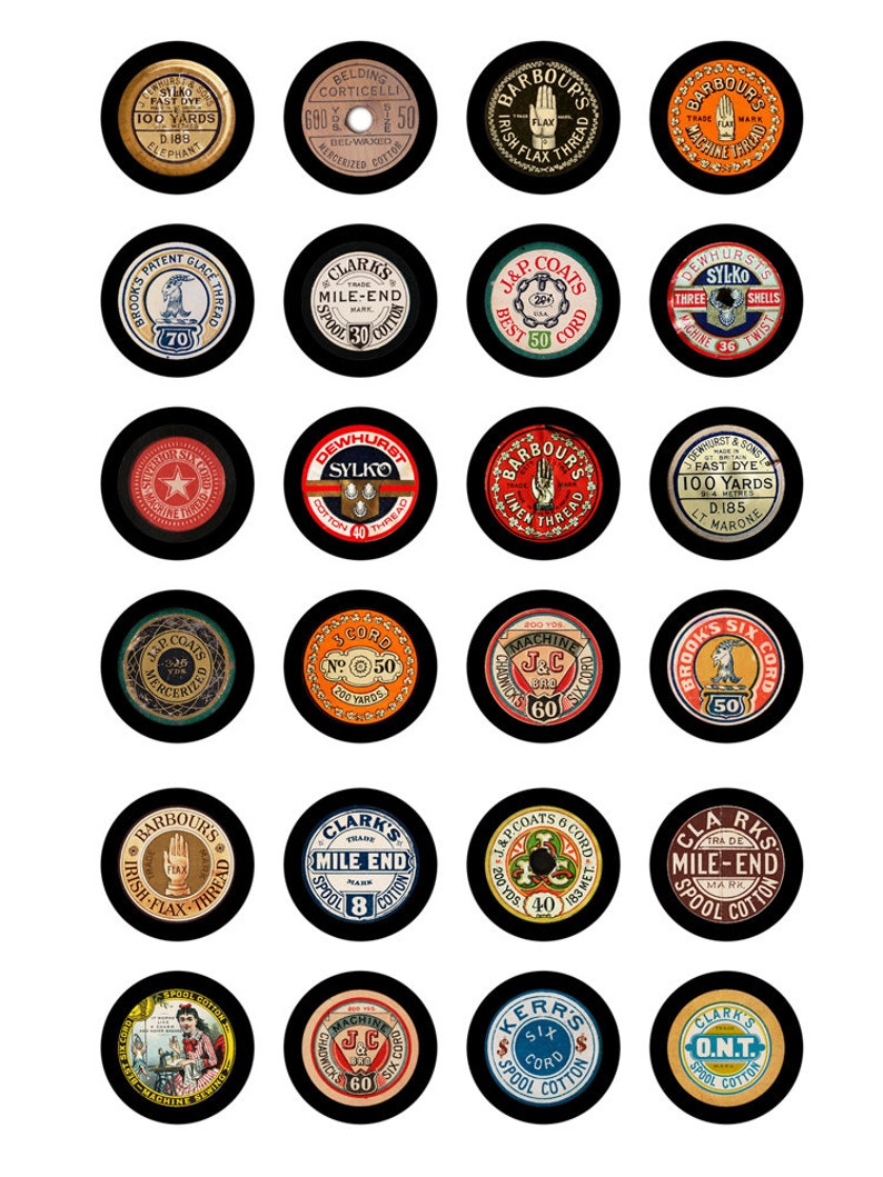 Vintage Spool Thread Labels Printable images 1.313 for 1 inch | Etsy