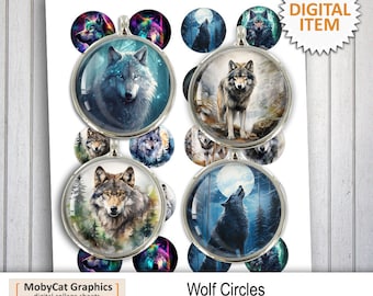Wolf cirkels 20mm 1 inch 25mm 30mm 1,5 inch afdrukbare afbeeldingen voor Cabochons digitale collagebladen