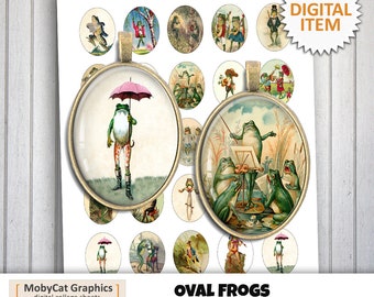 Oval Frogs 30x40mm 22x30mm 18x25mm 13x18mm Pendant oval images Digital Collage Sheet